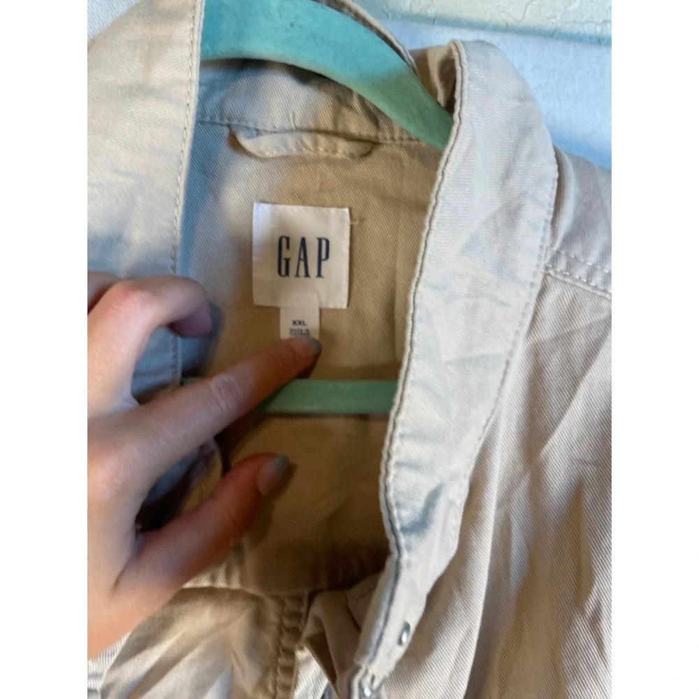 Gap Womens XXL Tan Khaki Utility Jacket Drawstring Waist Full Zip Field Coat G98